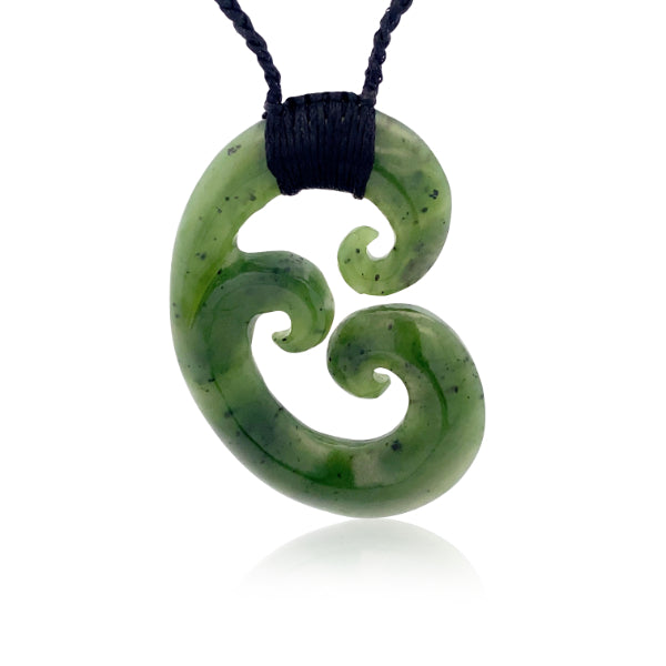 NZ pounamu greenstone bound triple koru necklace
