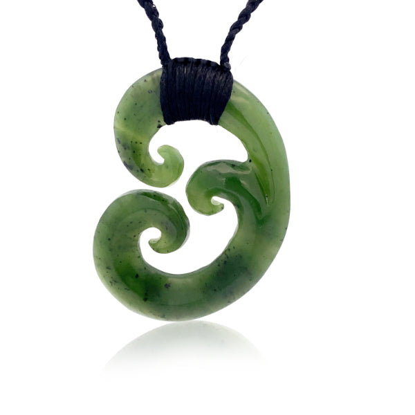 NZ pounamu greenstone bound triple koru necklace