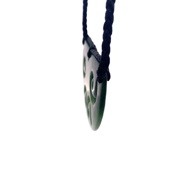 NZ pounamu greenstone breastplate necklace with koru cutouts