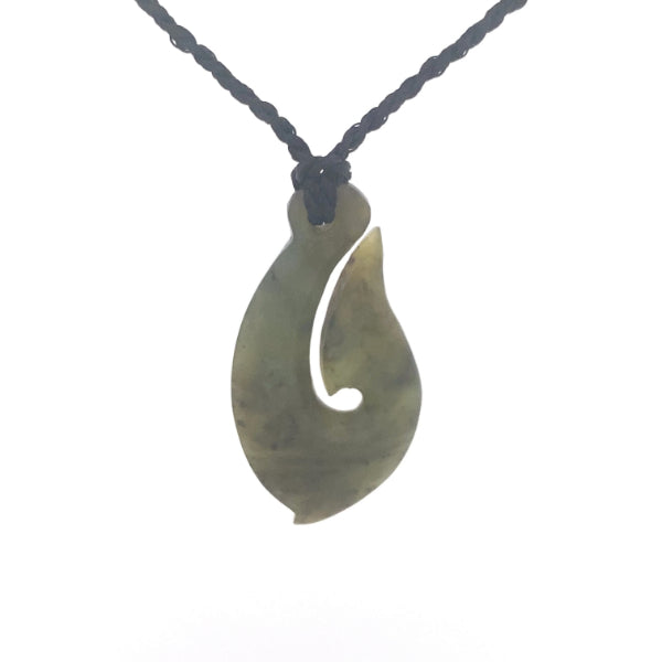 NZ pounamu greenstone hook on plaited slider cord