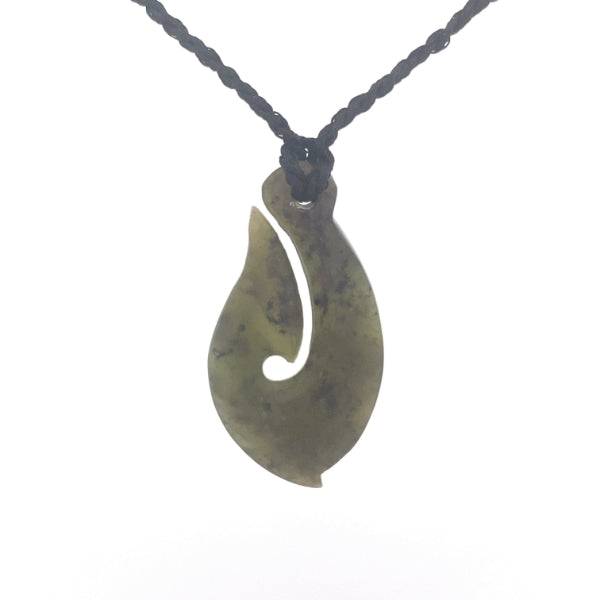 NZ pounamu greenstone hook on plaited slider cord