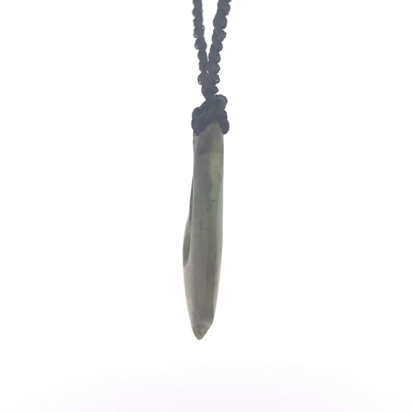 NZ pounamu greenstone hook on plaited slider cord