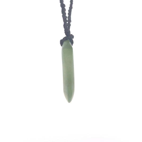 NZ pounamu greenstone spiral hook necklace on plaited slider cord