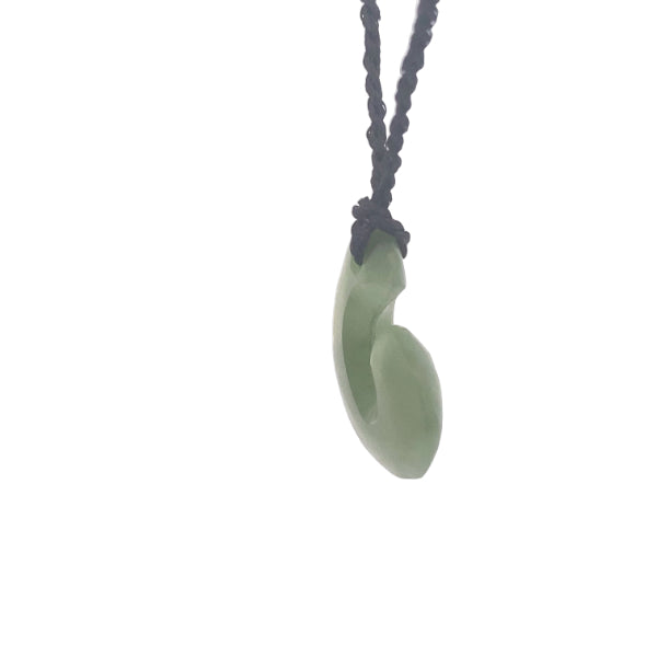NZ Pounamu greenstone hook necklace on plaited slider cord