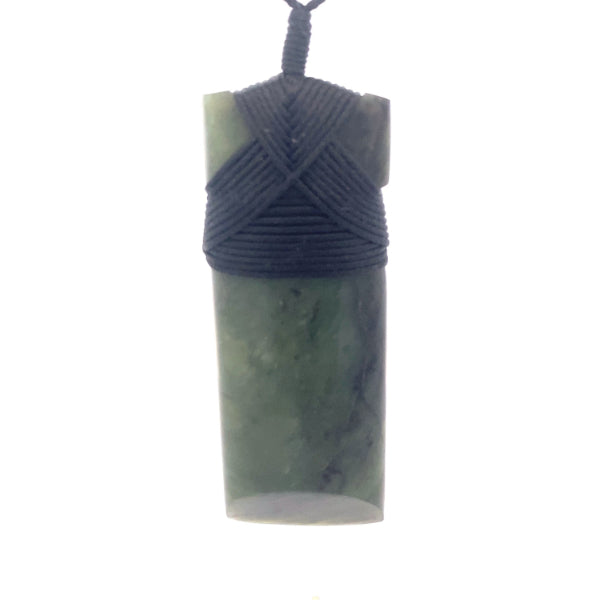 NZ pounamu greenstone bound toki on plaited slider cord