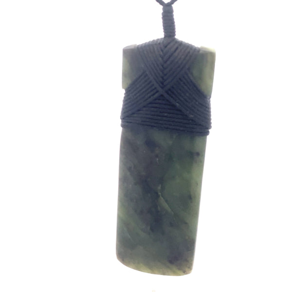 NZ pounamu greenstone bound toki on plaited slider cord