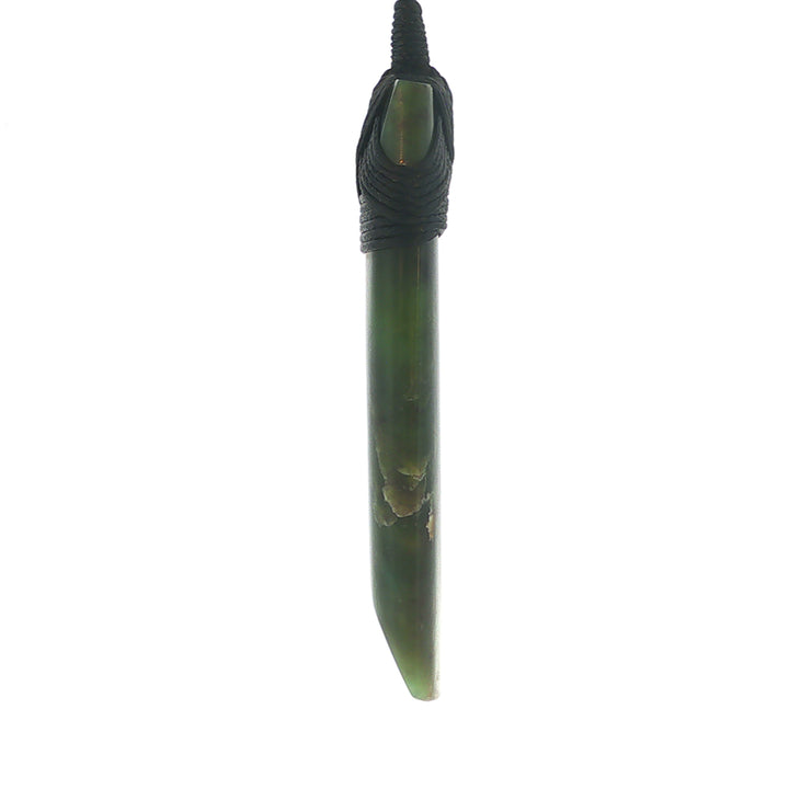 NZ pounamu greenstone bound toki necklace plaited slider cord