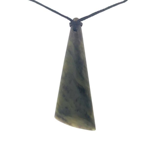 NZ pounamu greenstone triangle toki on plaited slider cord