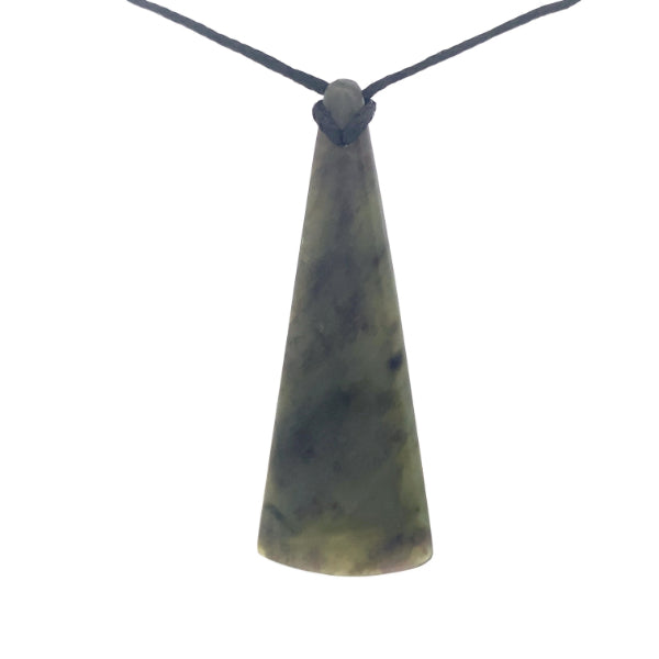NZ pounamu greenstone triangle toki on plaited slider cord