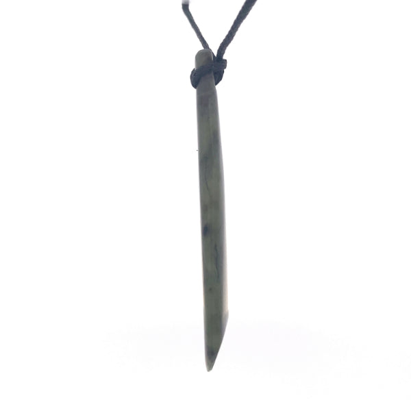 NZ pounamu greenstone triangle toki on plaited slider cord