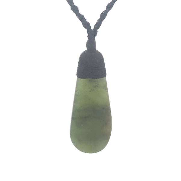NZ pounamu greenstone bound drop on plaited slider cord