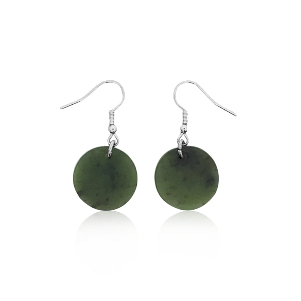 NZ pounamu greenstone plain discs on silver zulu hooks - 19mm
