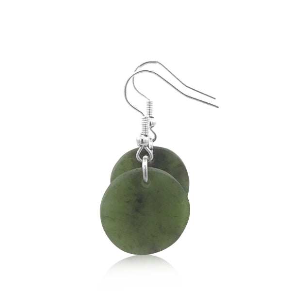 NZ pounamu greenstone plain discs on silver zulu hooks - 19mm