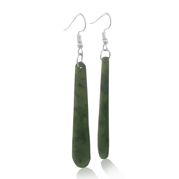 NZ pounamu greenstone drop earrings on sterling silver hooks