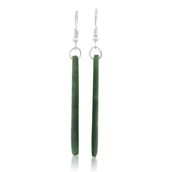 NZ pounamu greenstone drop earrings on sterling silver hooks