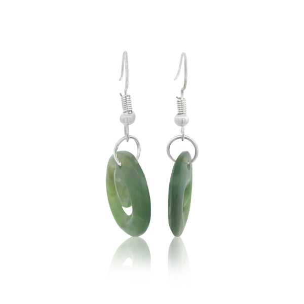 NZ pounamu greenstone koru circle earrings on silver hooks