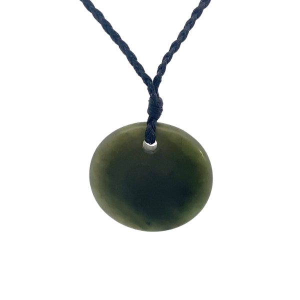 NZ pounamu greenstone circle necklace on pull cord