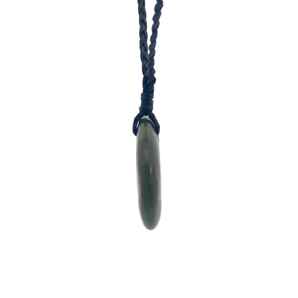 NZ pounamu greenstone circle necklace on pull cord