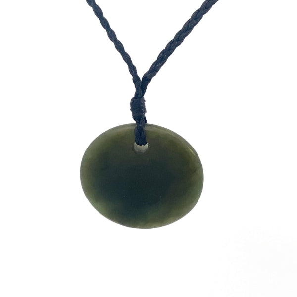 NZ pounamu greenstone circle necklace on pull cord