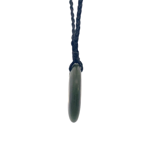 NZ pounamu greenstone circle necklace on pull cord