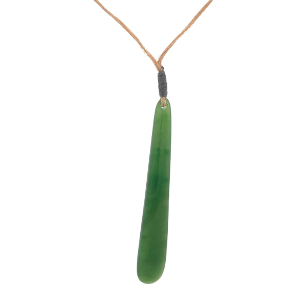 NZ pounamu greenstone drop on natural coloured slider cord