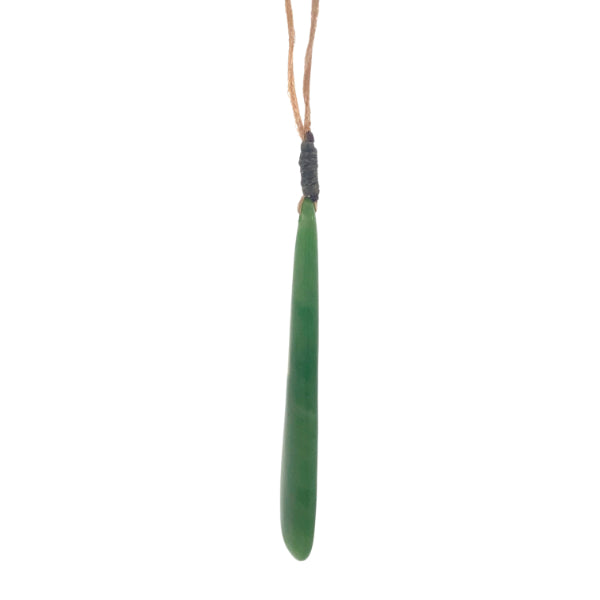 NZ pounamu greenstone drop on natural coloured slider cord