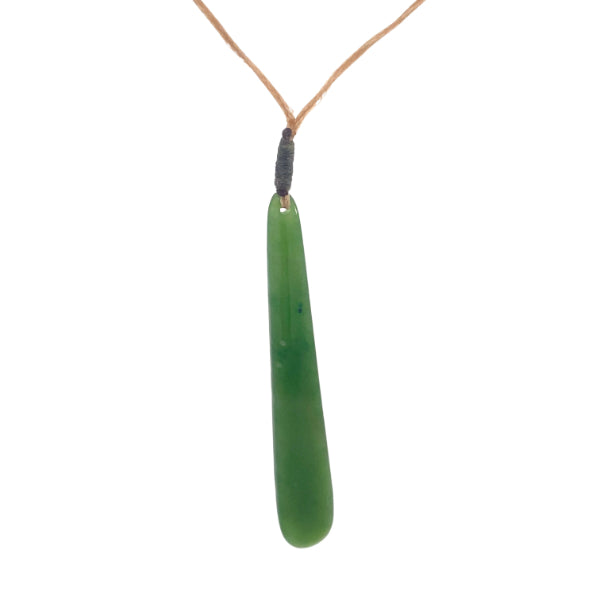 NZ pounamu greenstone drop on natural coloured slider cord