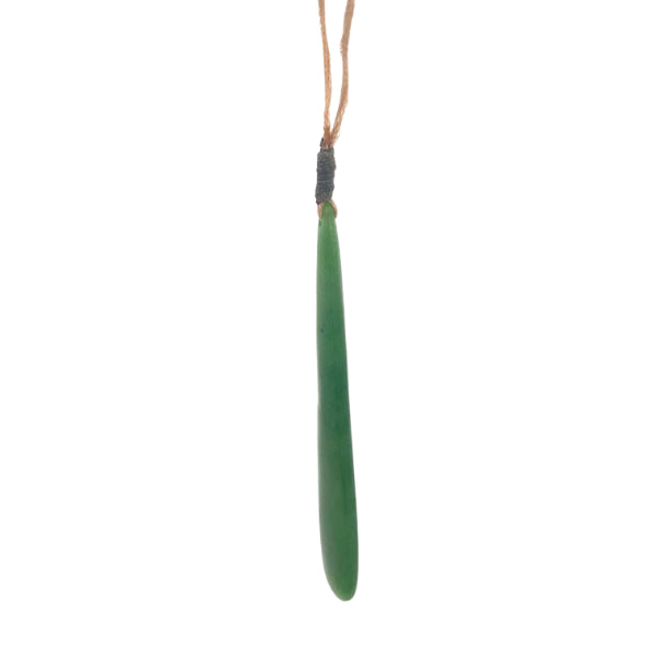 NZ pounamu greenstone drop on natural coloured slider cord