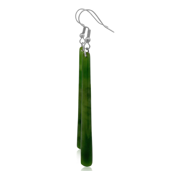 NZ pounamu greenstone pole drop earrings on zulu hooks