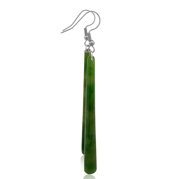 NZ pounamu greenstone pole drop earrings on zulu hooks