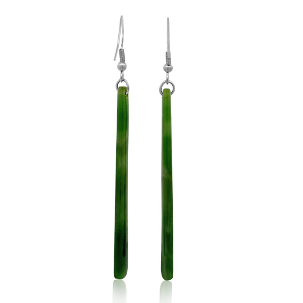 NZ pounamu greenstone pole drop earrings on zulu hooks