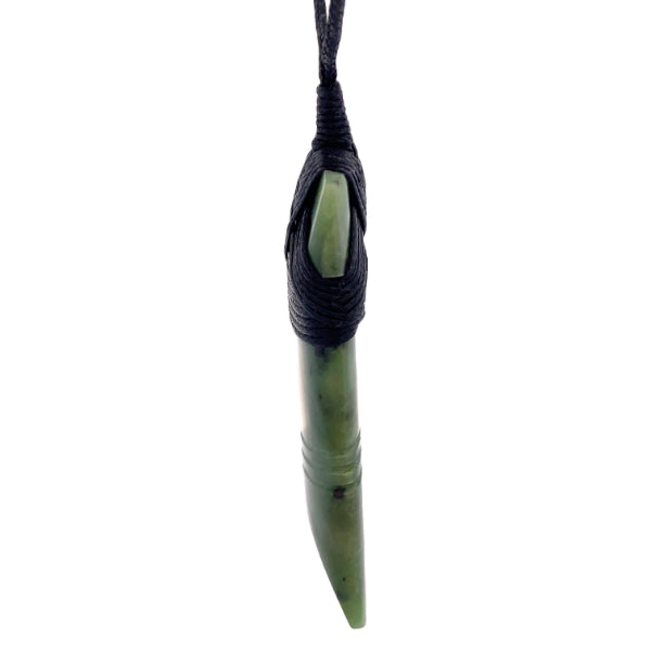 NZ pounamu greenstone bound carved toki on slider cord
