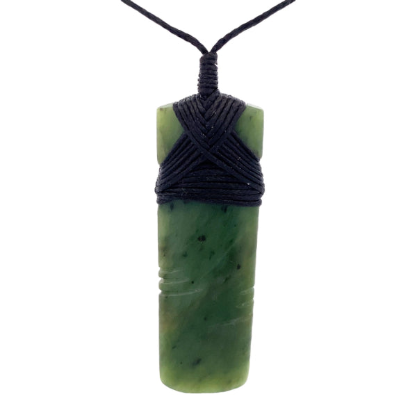 NZ pounamu greenstone bound carved toki on slider cord