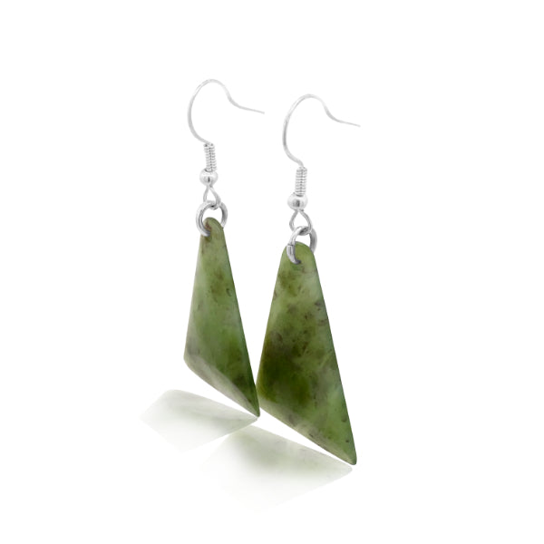 NZ pounamu greenstone chiseled drop earrings on zulu hooks