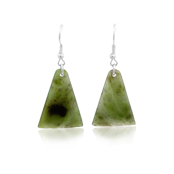 NZ pounamu greenstone chiseled drop earrings on zulu hooks