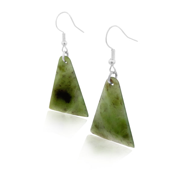 NZ pounamu greenstone chiseled drop earrings on zulu hooks