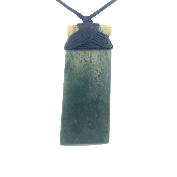 NZ pounamu greenstone 76x31mm bound toki on slider cord