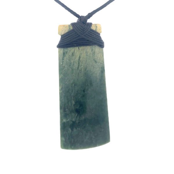 NZ pounamu greenstone 76x31mm bound toki on slider cord