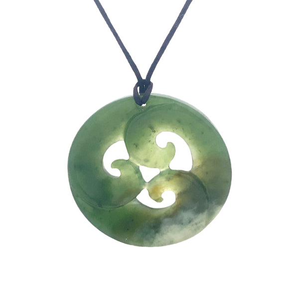 NZ pounamu greenstone circle with koru necklace