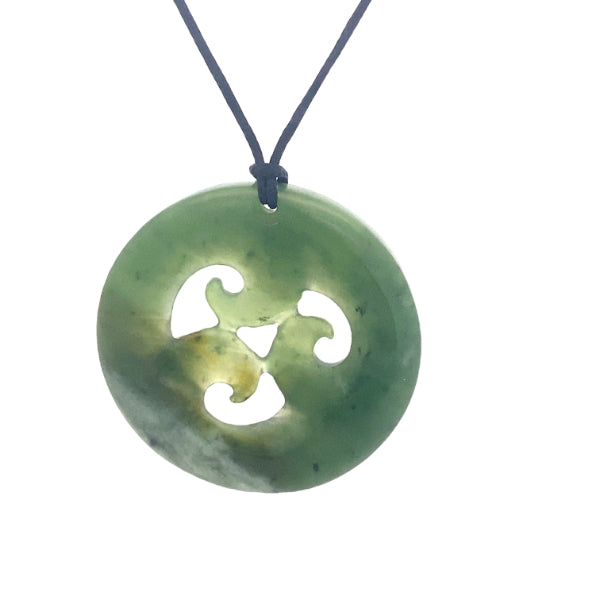 NZ pounamu greenstone circle with koru necklace