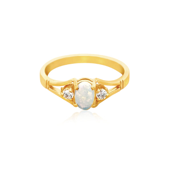 Opal & CZ ring in 9ct yellow gold