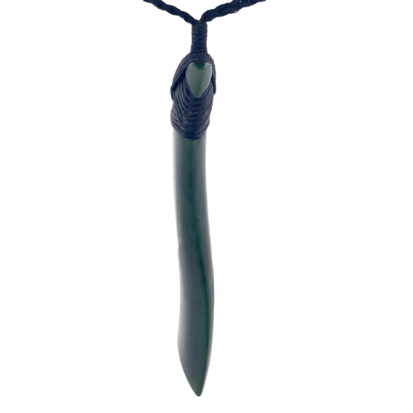 NZ pounamu greenstone bound curved toki on slider cord