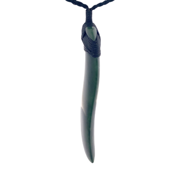 NZ pounamu greenstone bound curved toki on slider cord