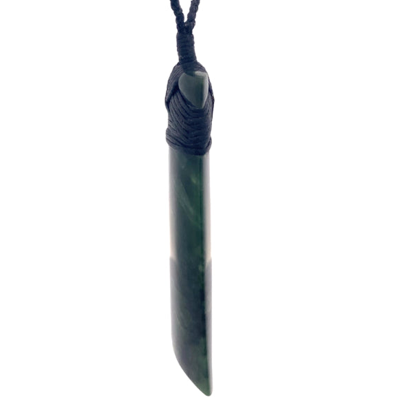 NZ pounamu greenstone bound toki on slider cord
