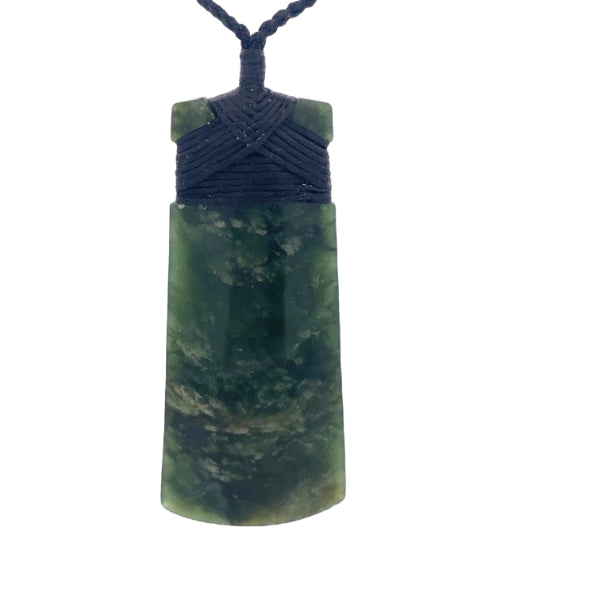 NZ pounamu greenstone bound toki on slider cord