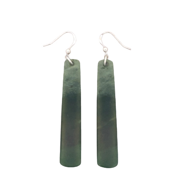 NZ pounamu greenstone drop earrings on sterling silver hooks