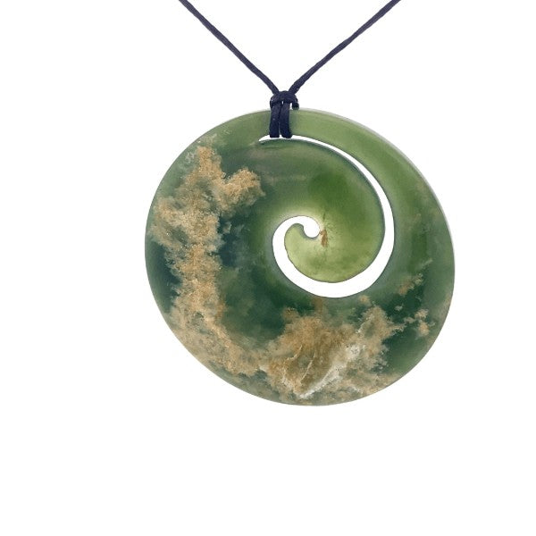 NZ pounamu greenstone koru on slider cord