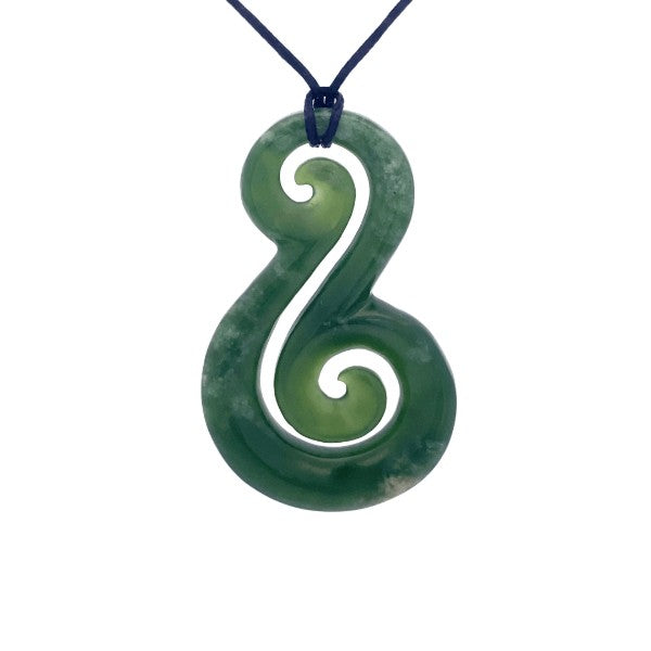 NZ pounamu greenstone double koru on slider cord