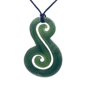 NZ pounamu greenstone double koru on slider cord