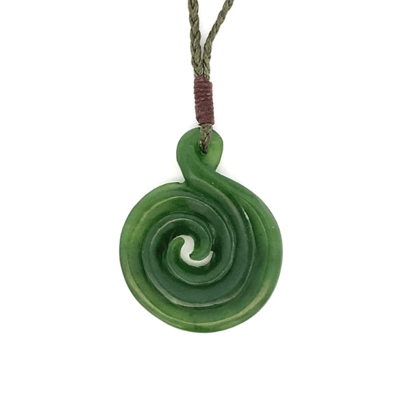 NZ pounamu greenstone twist with spiral koru necklace